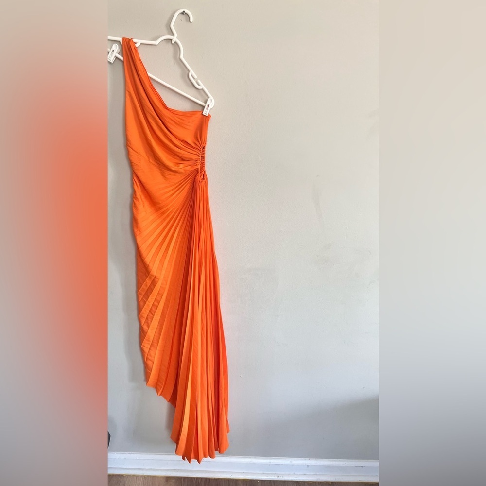A. L.C Delfina Cut Out One Shoulder In Citrus Orange Asymmetrical Midi Dress Sz4 - Picture 6 of 9